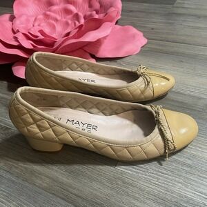 PAUL MAYER ATTITUDES‎ Sz 6.5B Titou Cap Toe Block Heel Quilted Leather Pumps